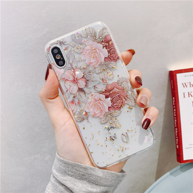 Floral Gold Foil TPU Phone Case – Stylish Flower Back Cover