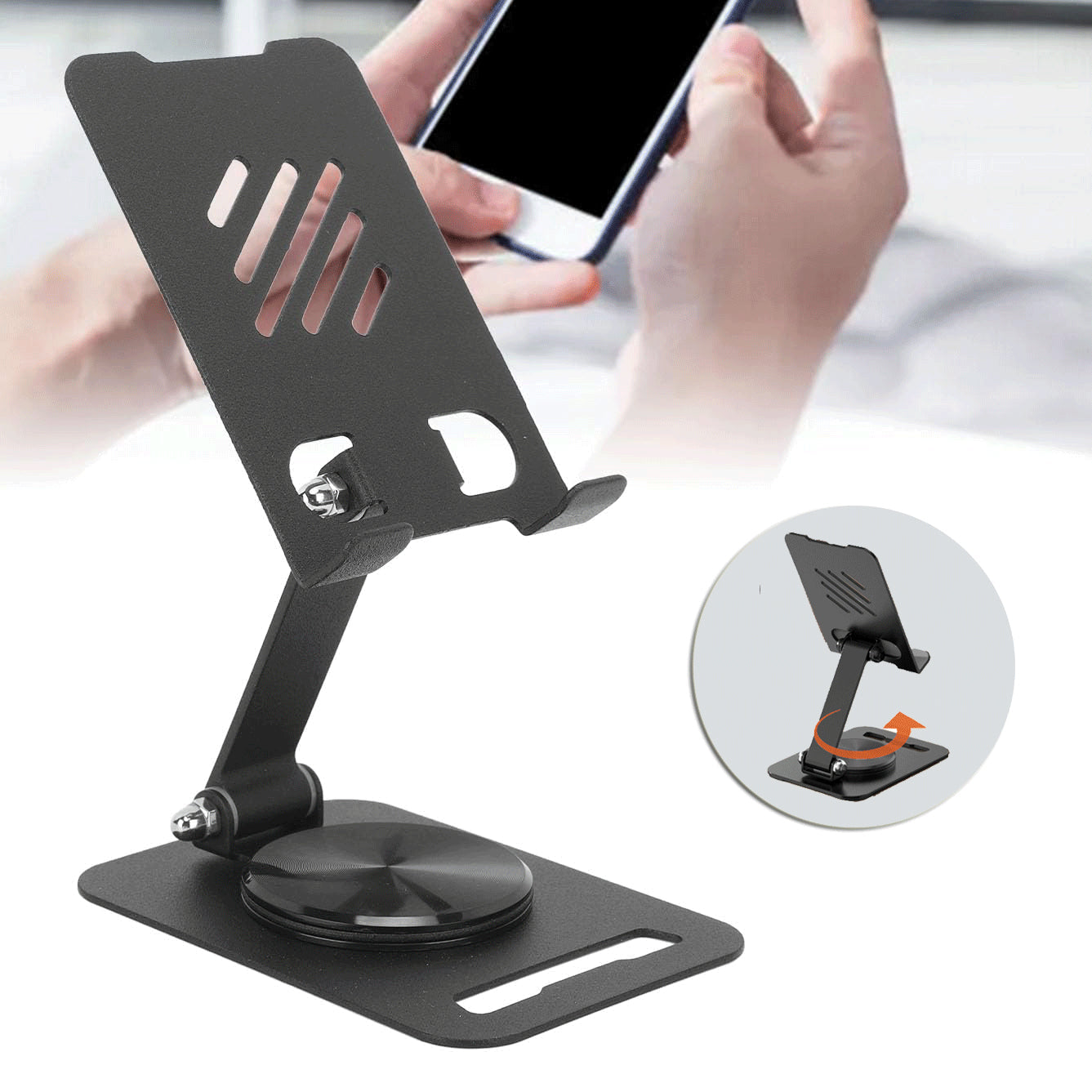 360° Rotating Metal Phone & Tablet Stand – Adjustable Desktop Holder