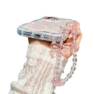 Cherry Bow Transparent iPhone Case with Wrist Chain